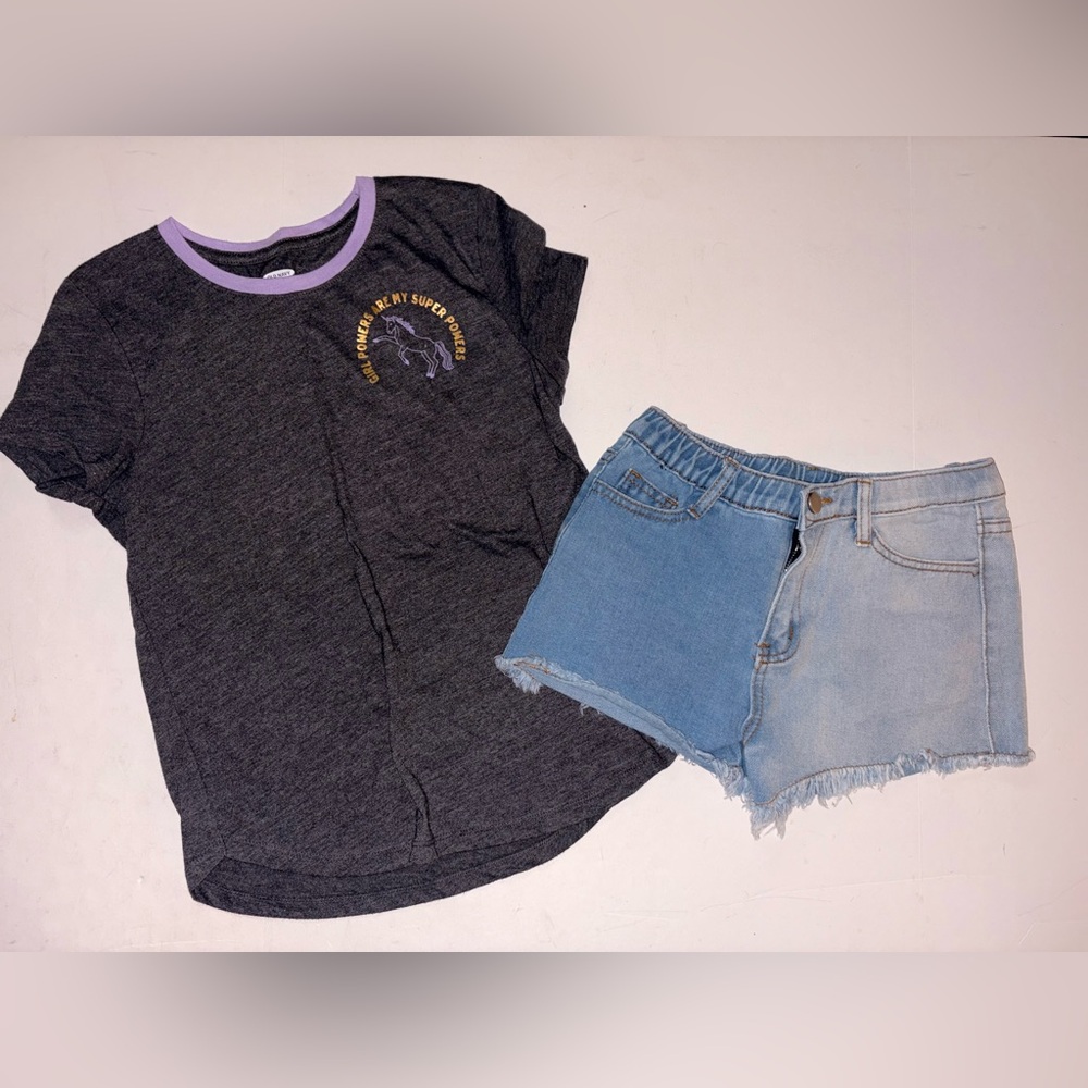 Old Navy shirt 10/12 and shein shorts size 11/12